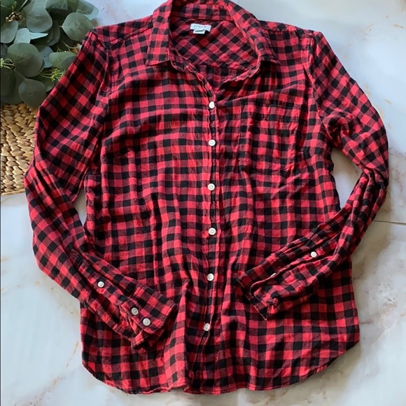 J. Crew Factory Tops - EUC- Jcrew Factory red buffalo check shirt -Size L
